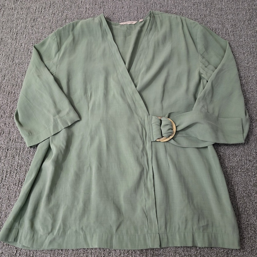 Soft Surroundings L Sage Green Wrap Tunic D Ring Belt Lagenlook Boho Blouse